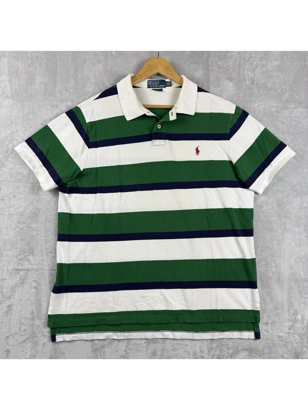 Polo Ralph Lauren Custom Fit Green Navy Stripe Short Sleeve Polo Shirt Men’s XXL